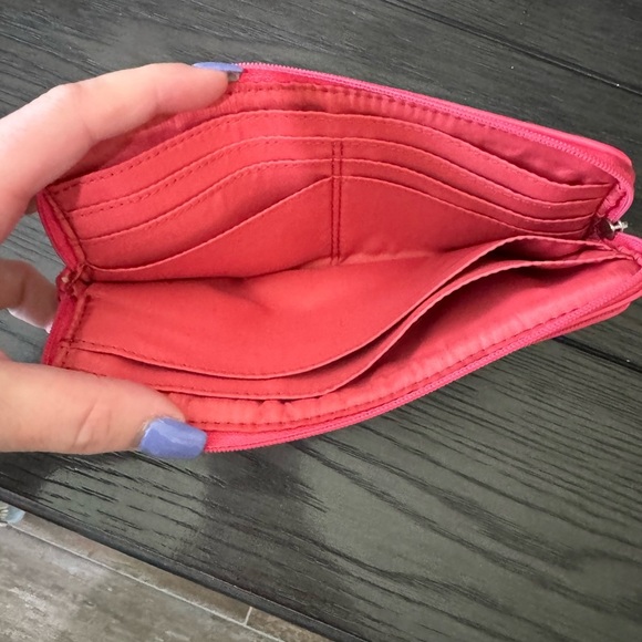 Coach Jacquard Signature Tan W/Coral Pink Trim Wallet - Picture 7 of 14